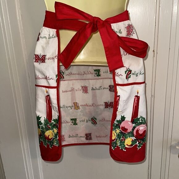 Vintage mid century Christmas apron with 2 large front pockets - Picture 6 of 9